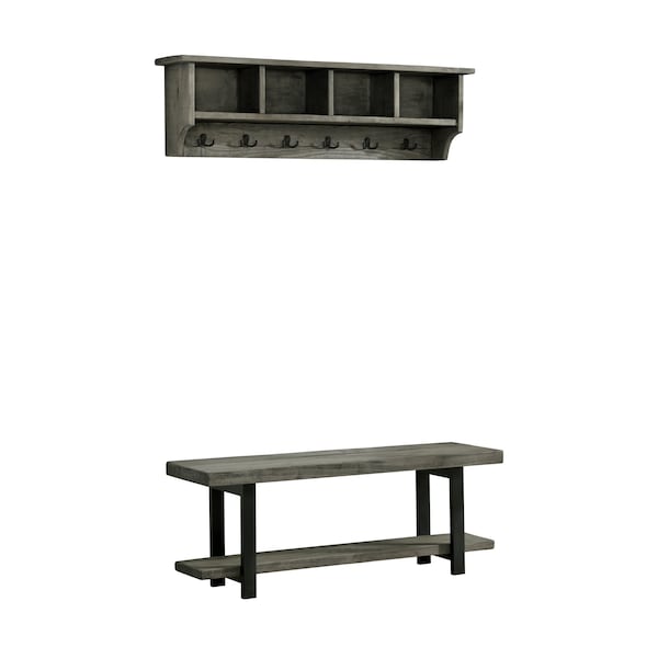 Alaterre Furniture Pomona 48" Metal and Wood Wall Coat Hook with Bench, Slate Gray AMBA0324SG - main